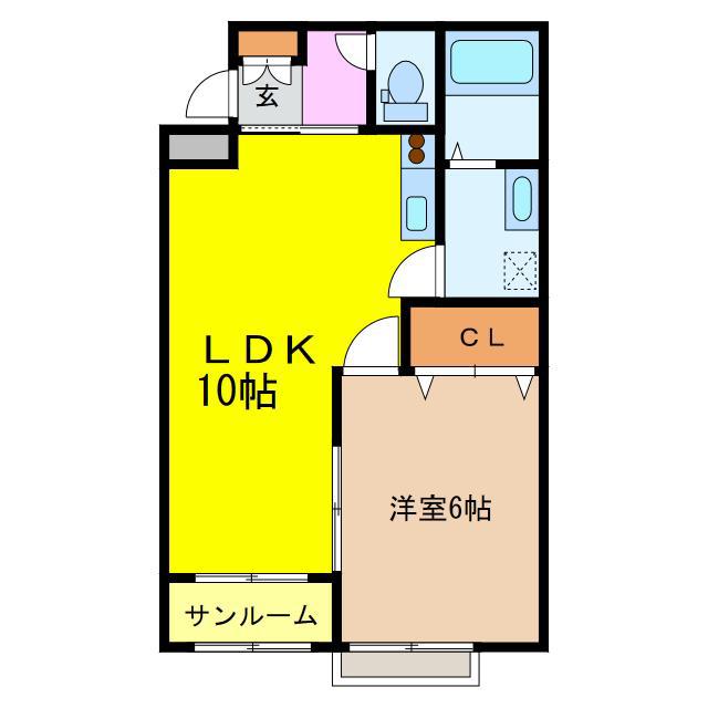 ハイツSE B棟(1LDK/2階)の間取り写真