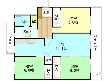 ひまわりビル(3LDK/1階)の間取り写真
