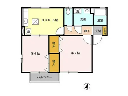 アクアグレイスB(2DK/1階)の間取り写真