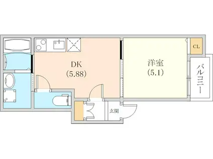 BOWLONG HAMAZOE2(1DK/3階)の間取り写真