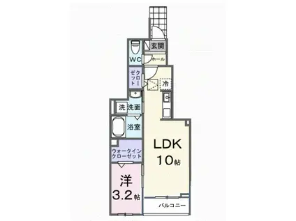 ヒカルサ土浦神立イーストII(1LDK/1階)の間取り写真