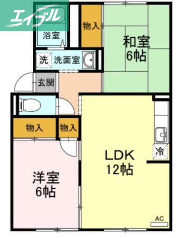 プレジール中島A棟(2LDK/1階)の間取り写真
