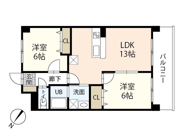 JRBハイツ高陽(2LDK/3階)の間取り写真