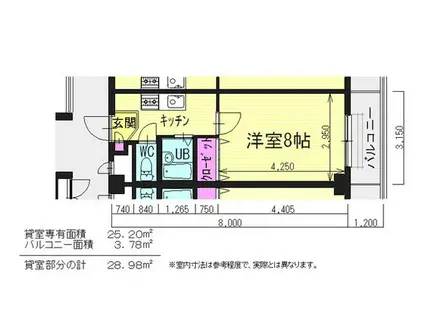 GRANVERDE大和町(1K/4階)の間取り写真