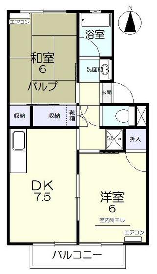 ベルホワイトK(2DK/2階)の間取り写真
