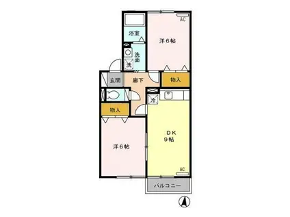 ヴィラ・モンターニュ(2DK/1階)の間取り写真