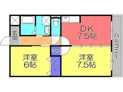 エクシブII番館(2DK/1階)の間取り写真