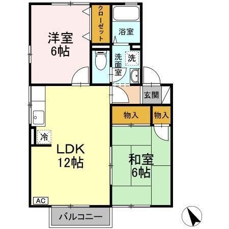 ハイツ末武 I棟(2LDK/1階)の間取り写真