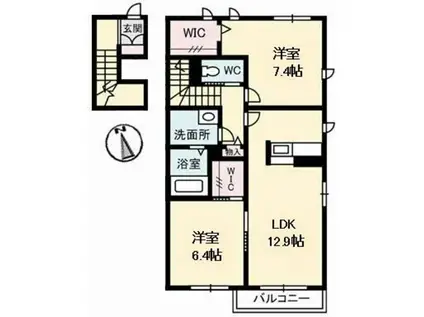 グランドール川口B(2LDK/2階)の間取り写真