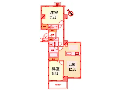 ワコーレ磯子(2LDK/2階)の間取り写真