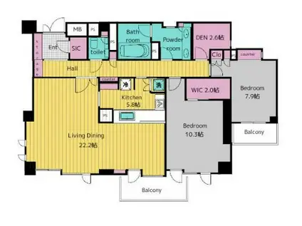 イクシクス麻布十番(2LDK/4階)の間取り写真