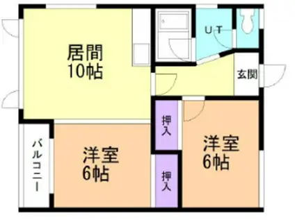 コーポ上岡(2LDK/2階)の間取り写真