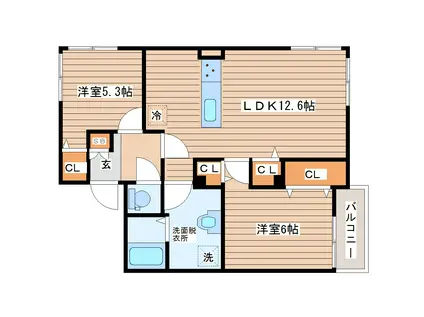 ザ・スカイ・ファイブ弐番館(2LDK/2階)の間取り写真
