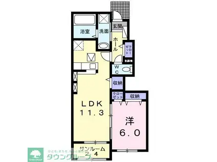 セリシール古ヶ崎(1LDK/1階)の間取り写真