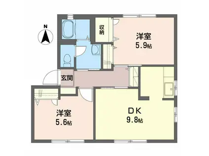 シャーメゾン北久保 B棟(2DK/1階)の間取り写真