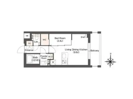 ミュプレ代々木上原(1LDK/3階)の間取り写真