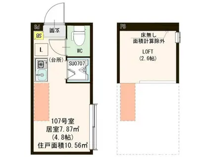 ハーモニーテラス志茂XVI(ワンルーム/1階)の間取り写真
