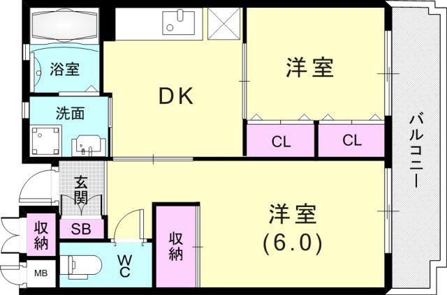 サンハイツ荒田(2DK/1階)の間取り写真