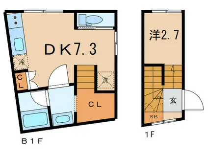 PASEO SANGENJAYA-ウエスト(1DK/B1階)の間取り写真