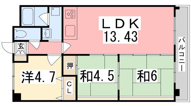 アルカディア野里(3LDK/2階)の間取り写真