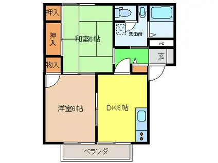 コージーコート A棟(2DK/1階)の間取り写真