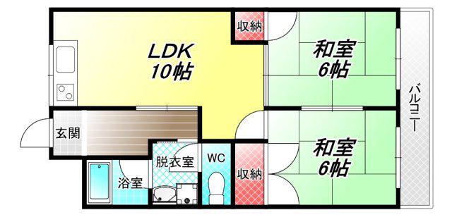 マンションエバーグリーン(2LDK/4階)の間取り写真