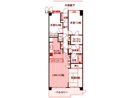 コスモ横浜常盤台公園(3LDK/5階)の間取り写真