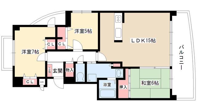 グランドール雅(3LDK/6階)の間取り写真