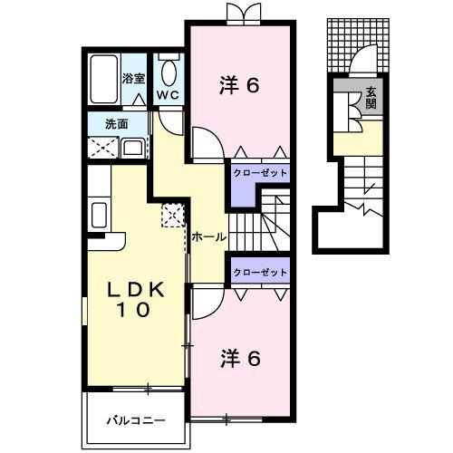 グリーンロイヤル大台 II棟(2LDK/2階)の間取り写真
