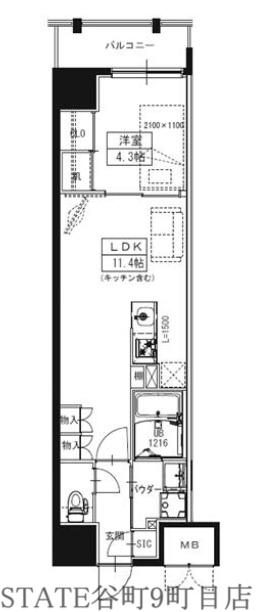 S-RESIDENCE大阪上本町(1LDK/5階)の間取り写真