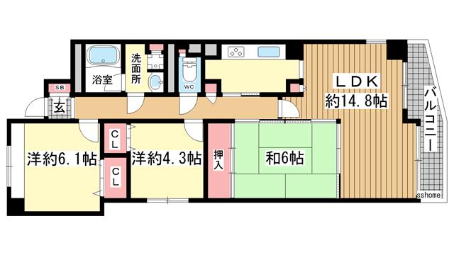 ステイツ神戸青谷・城の下通(3LDK/3階)の間取り写真