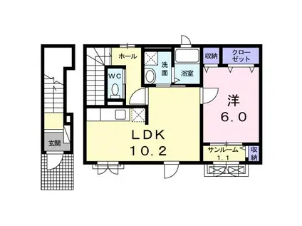 ブロウ ロートス(1LDK/2階)の間取り写真