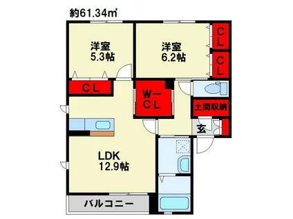 ジョイテル湯川 A棟(2LDK/1階)の間取り写真