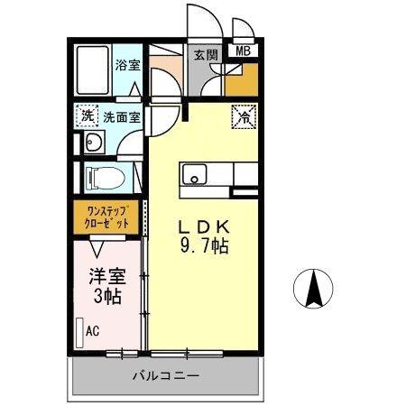 セジュール南大通B(1LDK/2階)の間取り写真