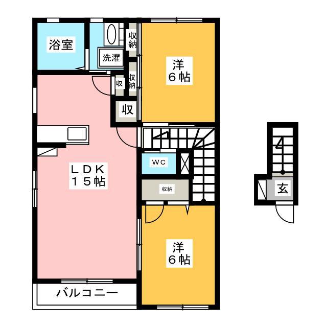アムール2 D棟(2LDK/2階)の間取り写真