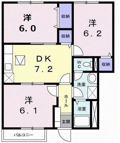 アーバインブレスA(3DK/1階)の間取り写真