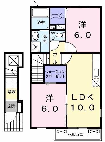 エスポワールA(2LDK/2階)の間取り写真
