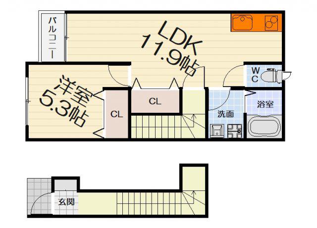 サンクエトワール上野芝(1LDK/2階)の間取り写真
