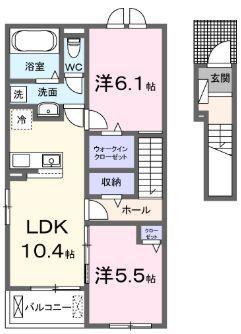 高西町川尻アパートI(2LDK/2階)の間取り写真