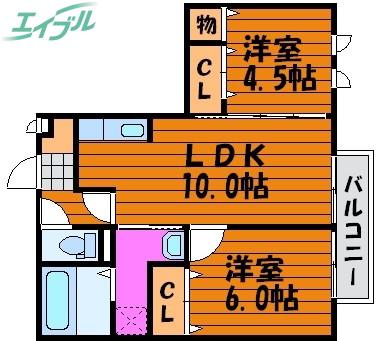 スプリング フィールド B棟(2LDK/2階)の間取り写真