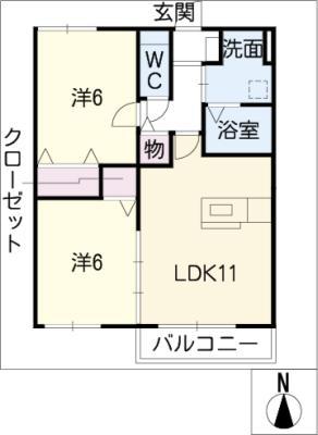 ガーデンコート美合(2LDK/2階)の間取り写真