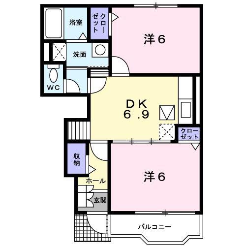 エアリーガーデンM・Y A(2DK/1階)の間取り写真