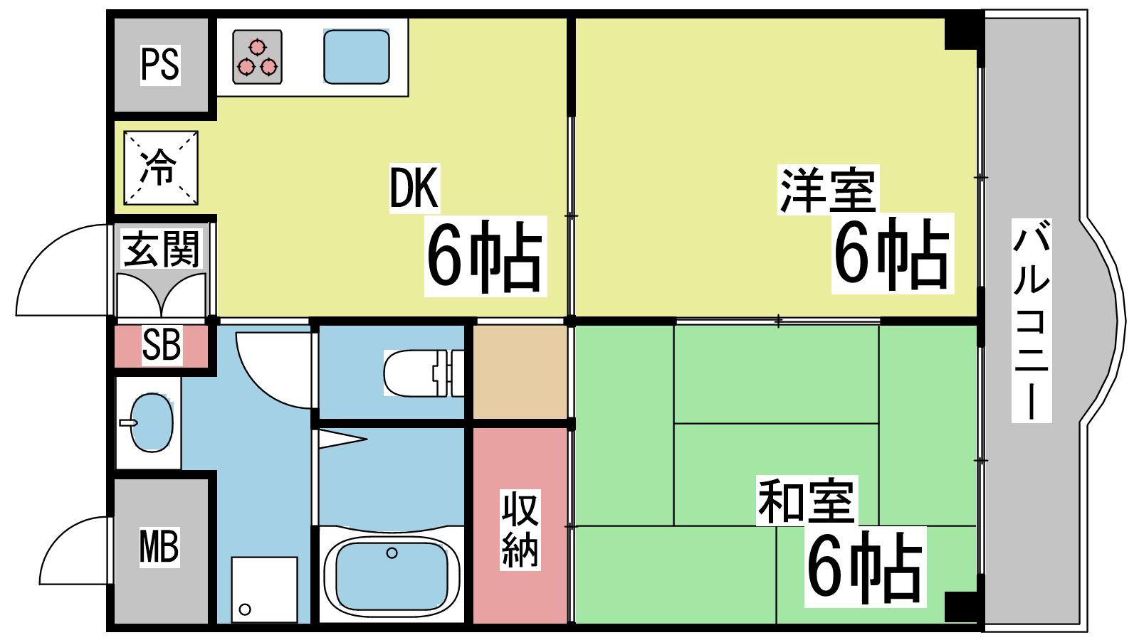 六甲パークランド(2DK/6階)の間取り写真