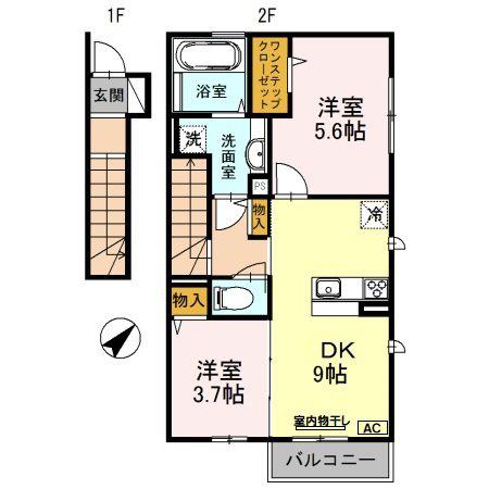 グランデディーオ A棟(2DK/2階)の間取り写真
