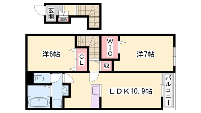 アンベリールB(2LDK/2階)の間取り写真