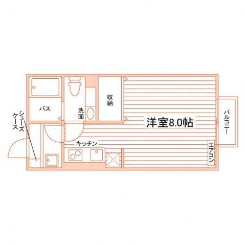 セジュールセードル B(ワンルーム/2階)の間取り写真