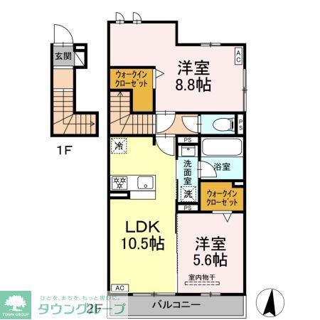 地下鉄東山線 高畑駅 徒歩15分 2階建 築1年(2LDK/2階)の間取り写真