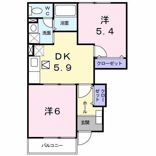 カリーノヴィアーレ(2DK/1階)の間取り写真