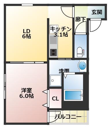 フジパレス弥刀I番館(1LDK/2階)の間取り写真