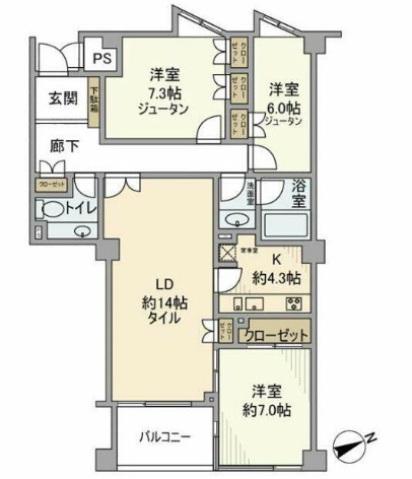 プレステージ浜田山(3LDK/1階)の間取り写真